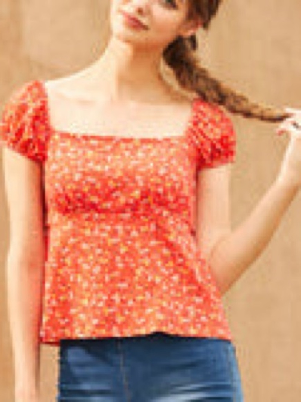 ModCloth Empire Puff Sleeve Top Ruby Garden